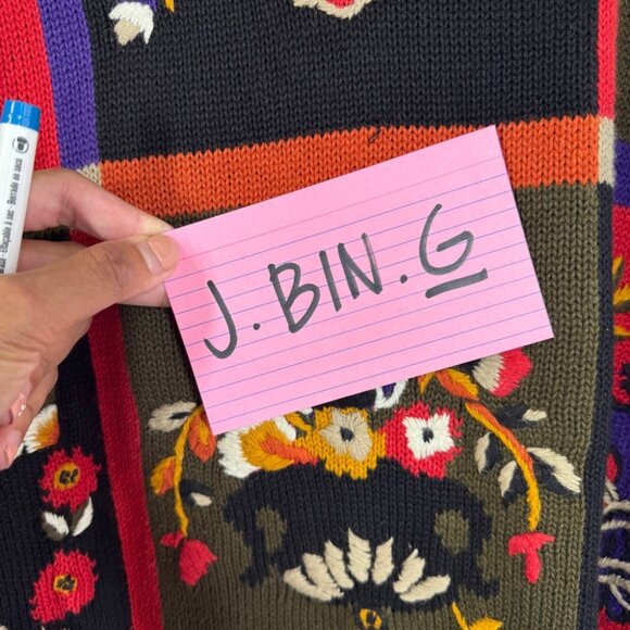 Vintage Chaus Woman Black Multi Floral Graphic Oversized Knit Grandma Sweater - Picture 11 of 11